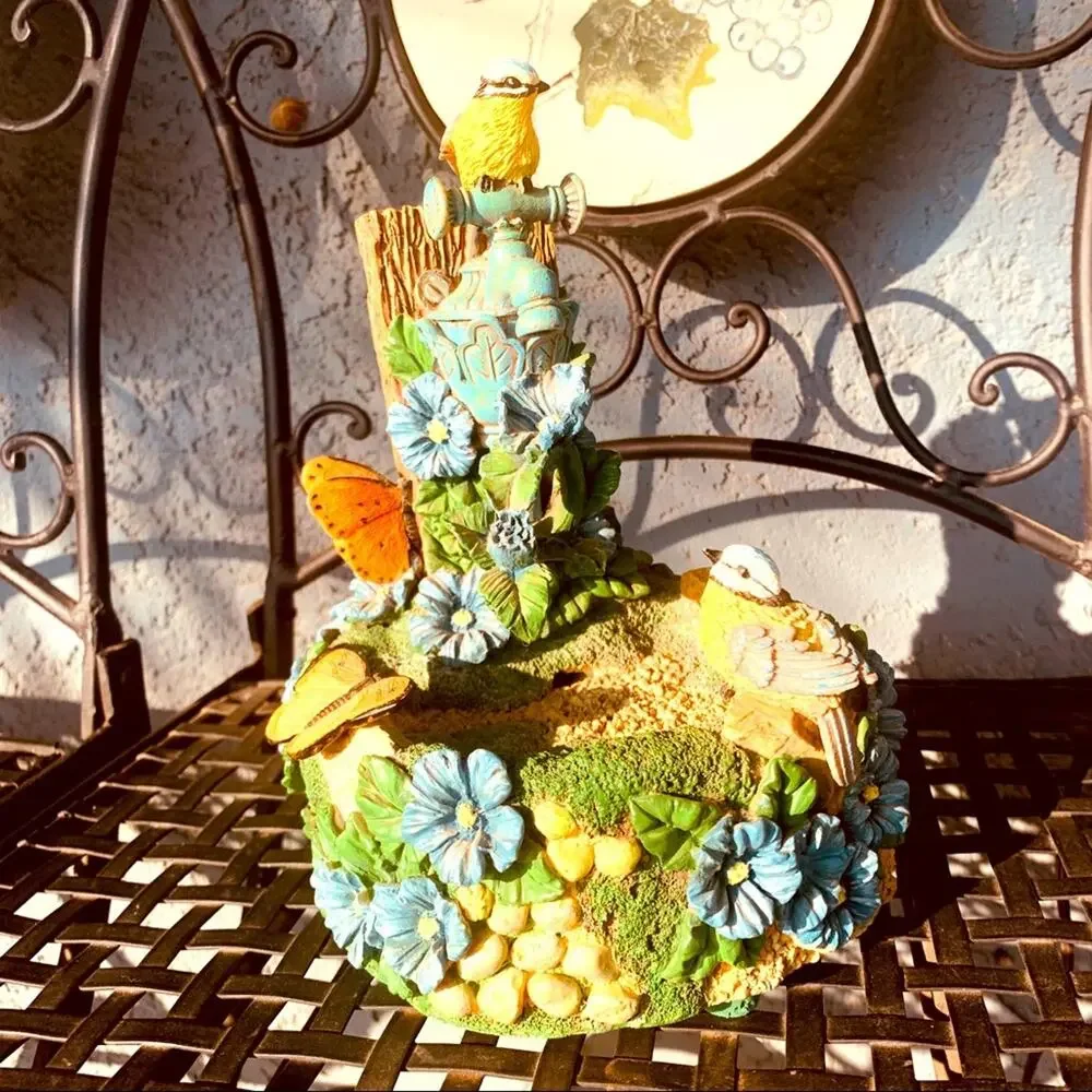 Vintage Feng Shui Inside Tabletop Resin Mini Bird Forest Fountain Granny Country